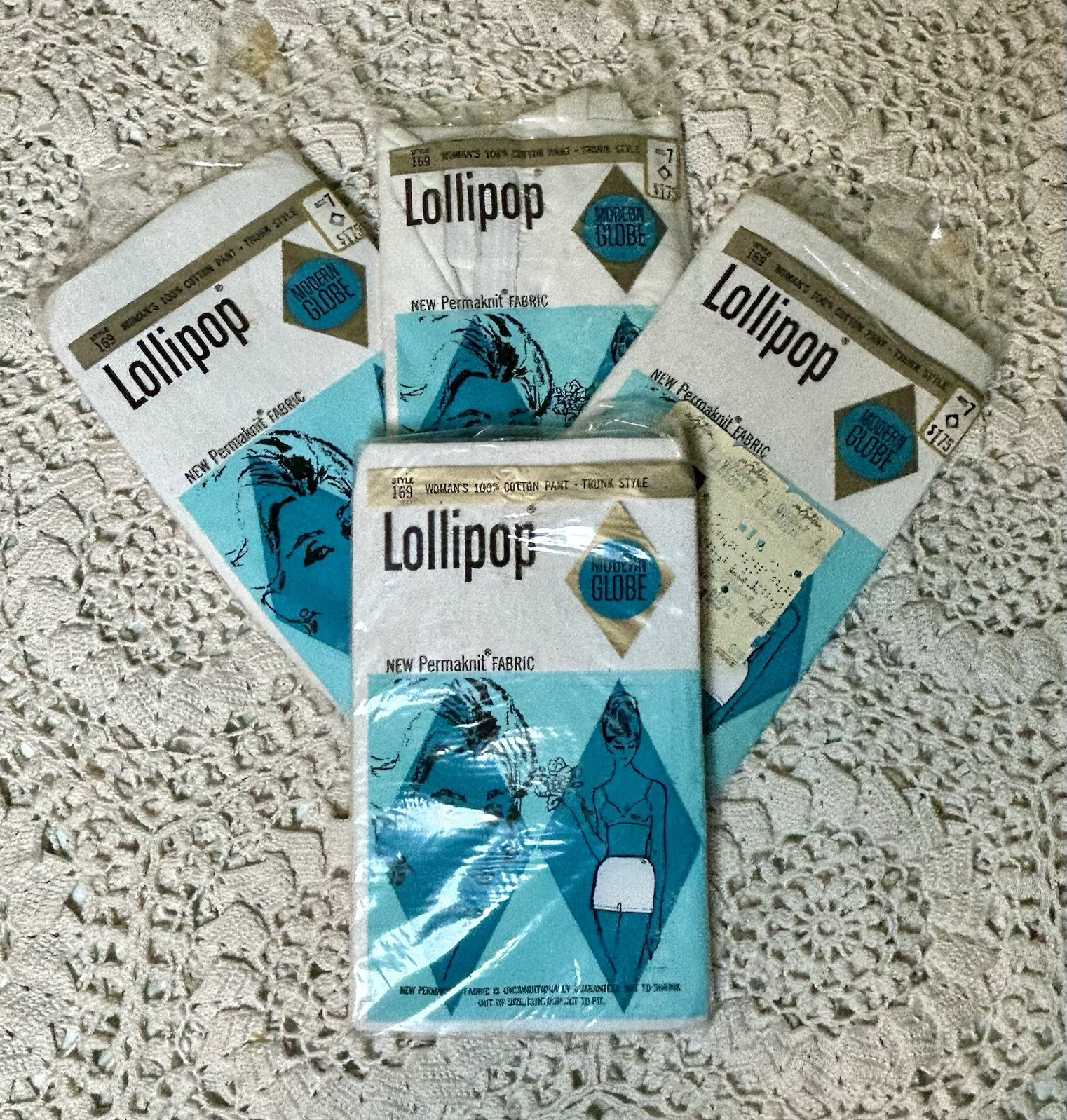 1960&rsquo;s Lollipop Permaknit Knit Cotton Pant Trunk Style Size 7 – Set of 4