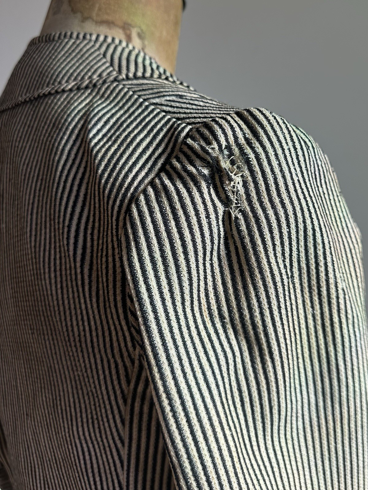 1910s Teens Edwardian Striped Wool Suit Jacket Celluloid Eye Buttons as is