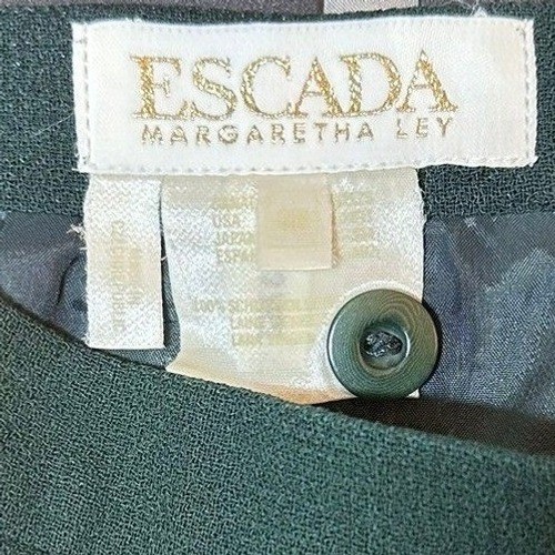 Escada Margaretha Ley Vintage Forest Green Pure New Wool Pencil Skirt 38 Classic