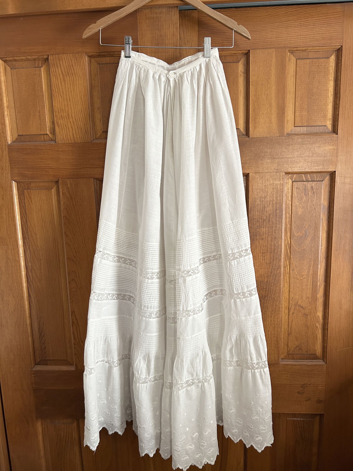 Antique Vtg Edwardian White Lawn Cotton Petticoat Pintucks Lace 20&Prime; Waist 2XS