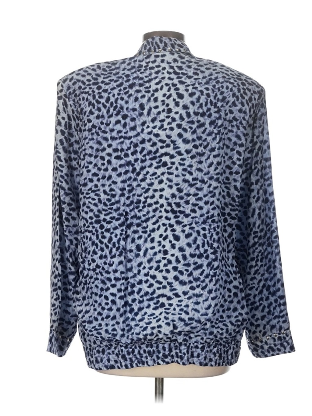 80s Vintage 100% Silk Bomber Jacket Snow Leopard Zebra Animal Print STUDDED Sz L