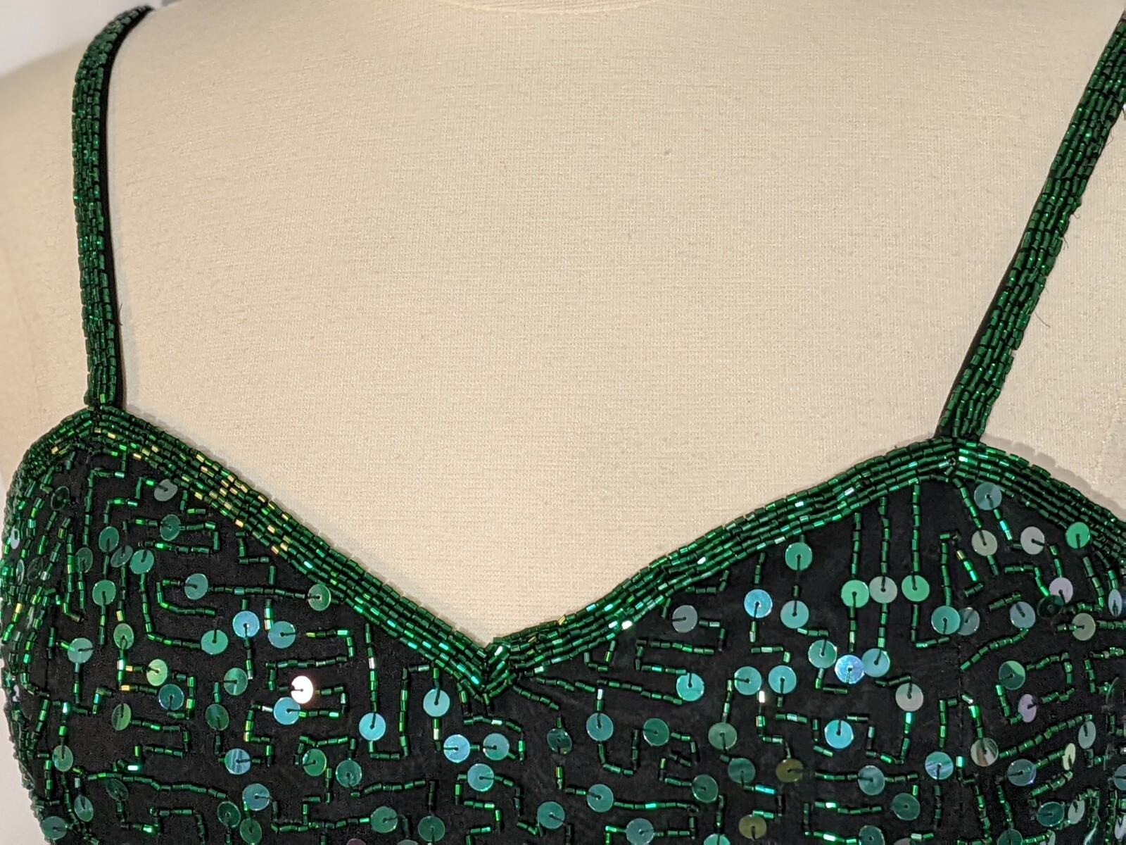 Silk 90s Black Green Shimmer Sequins Bodycon Mini Party Dress Nadine Boutique M