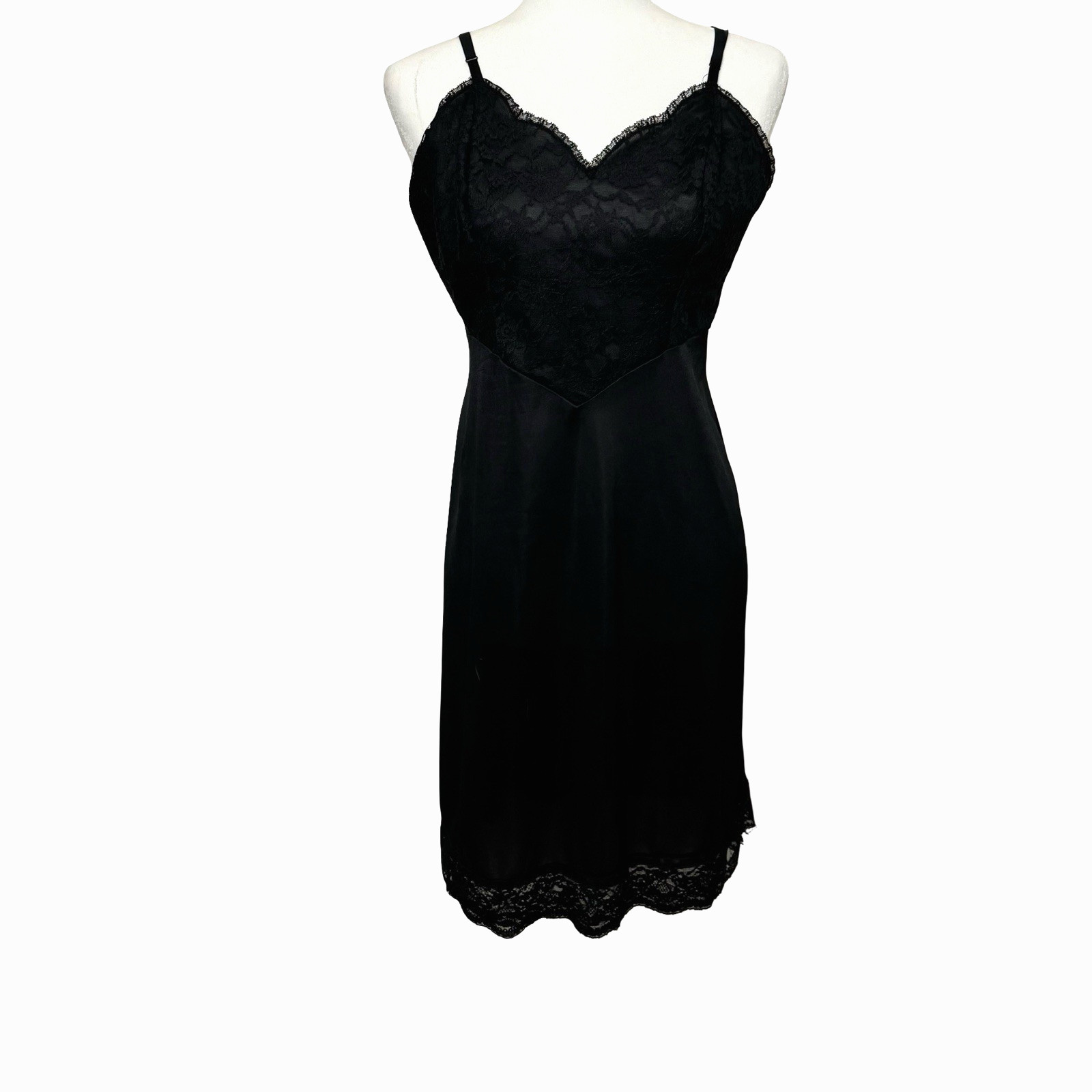 Vintage 1950s Vanity Fair Black Slip Dress lace size 36