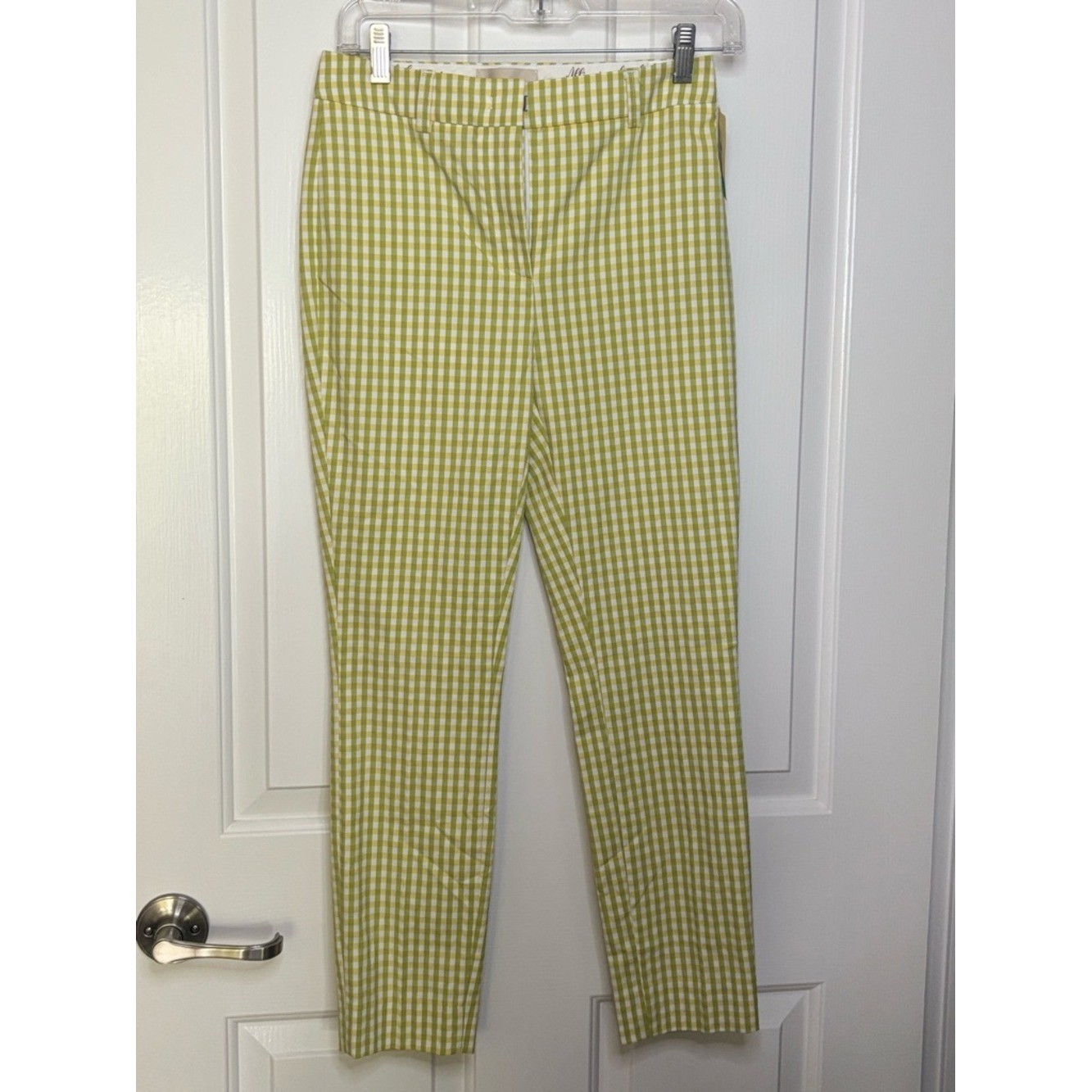 NWT VIA MASINI Gingham Slim Ankle Pants in Green, Yellow and White Italian 38/2