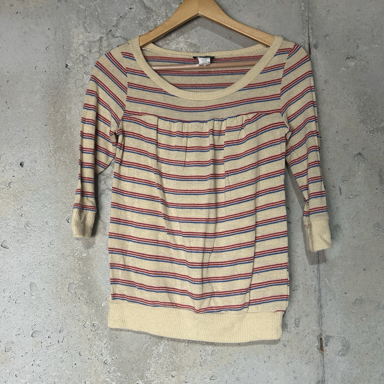 90s/Y2k wet seal tan red blue striped half sleeve round neck blouse top medium