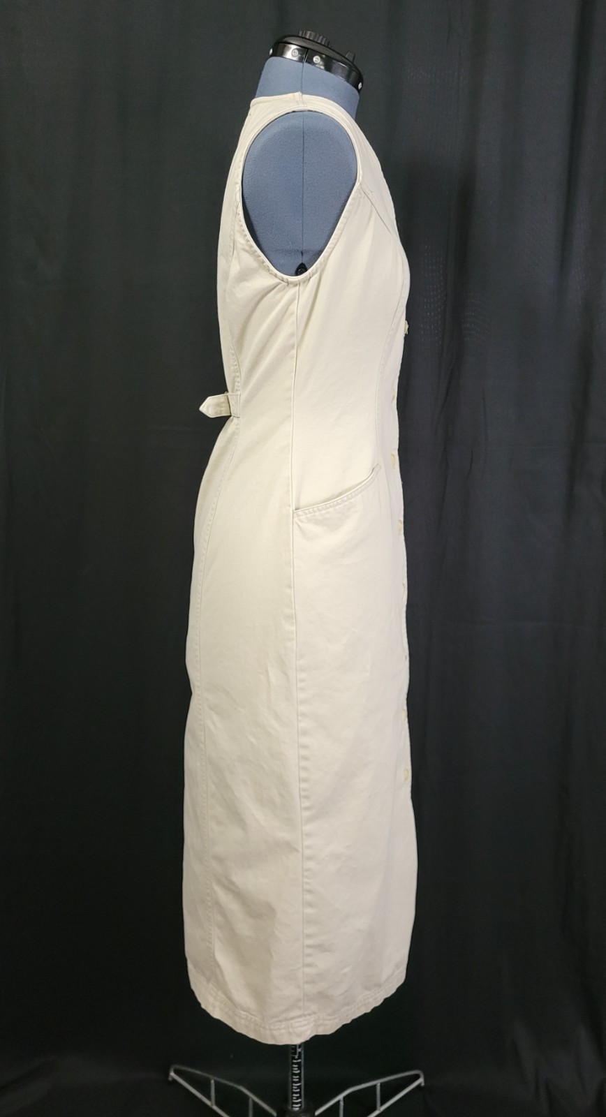 Vintage Gloria Vanderbilt Khaki Button Down Sheath Dress w Pockets Size S