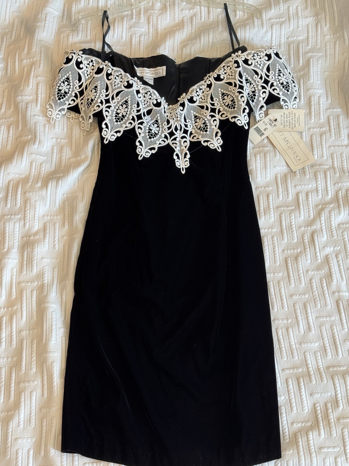 VTG Scott McClintock Dress Women 6 Black Velvet Lace Formal Cocktail USA NWT