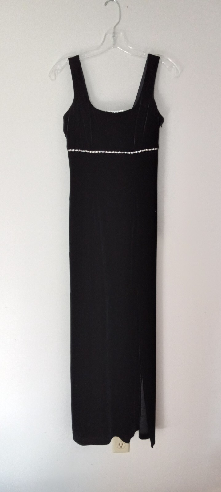 Vintage BariJay Formal Long Black Dress Cut Out Back Silver Embellishment Sz 5/6