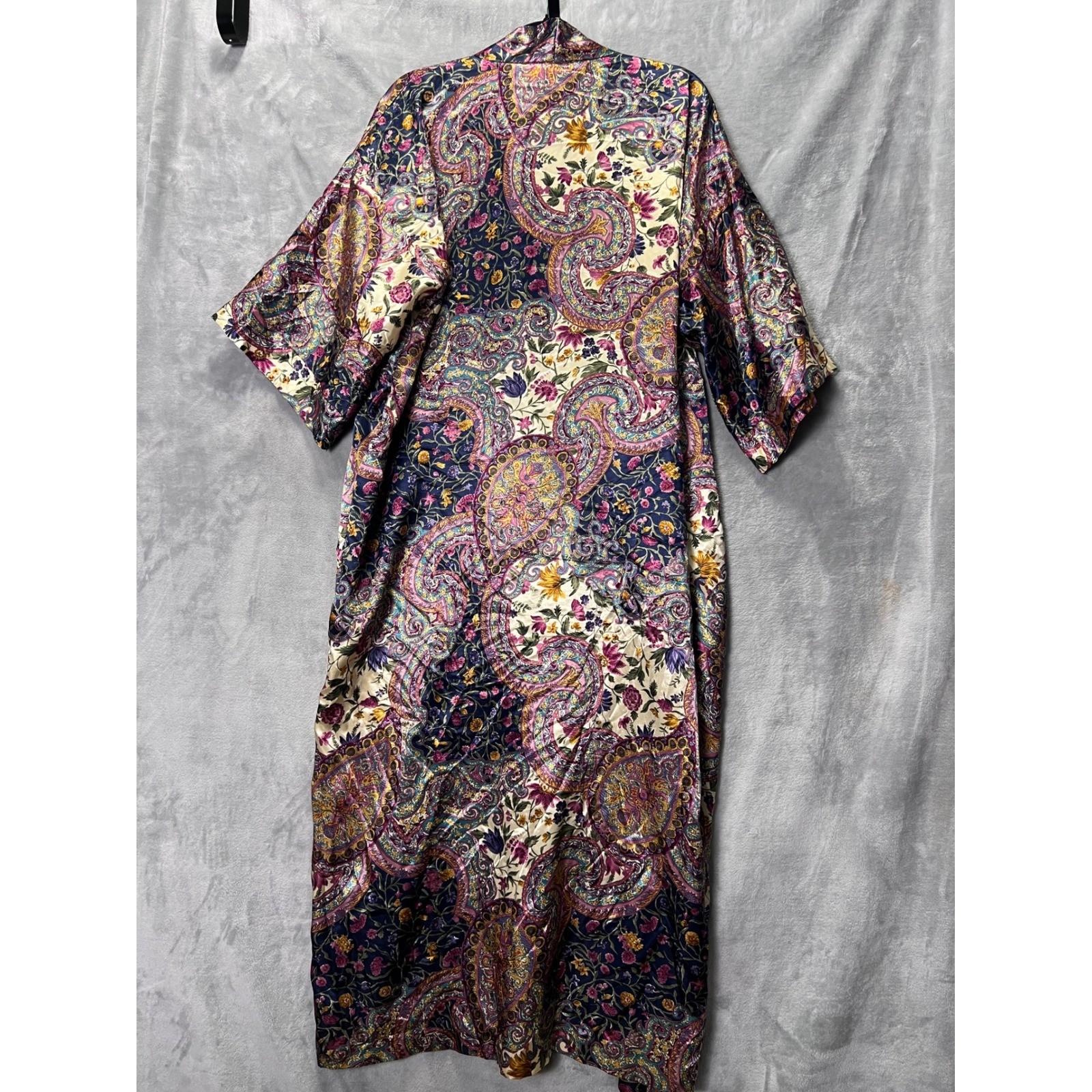 Vintage Dynasty Robe Kimono Paisley Floral Satin Duster Large Multi-Color 433545