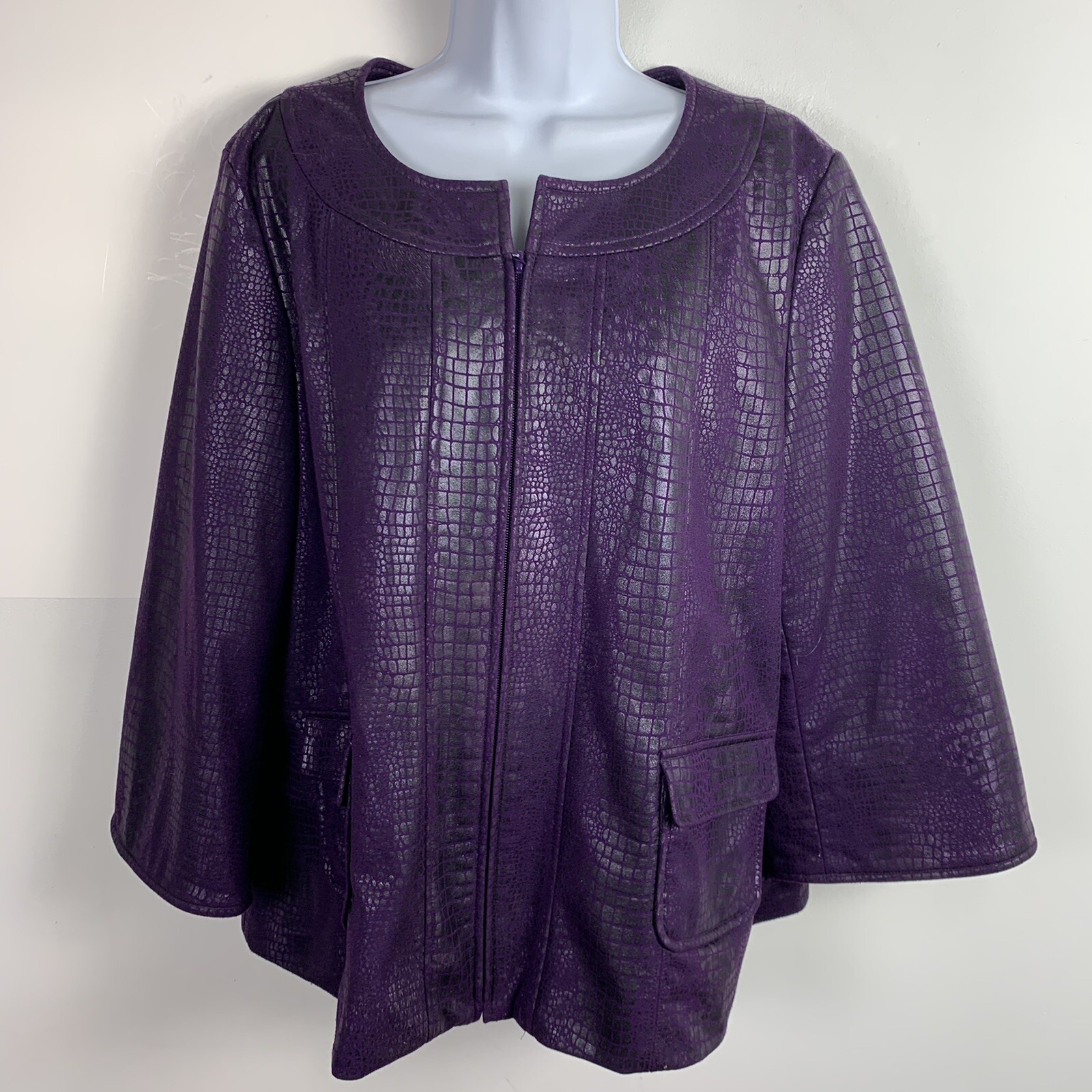 Susan Graver Purple Faux Leather sz L Croc Texture Avant Garde VINTAGE D15