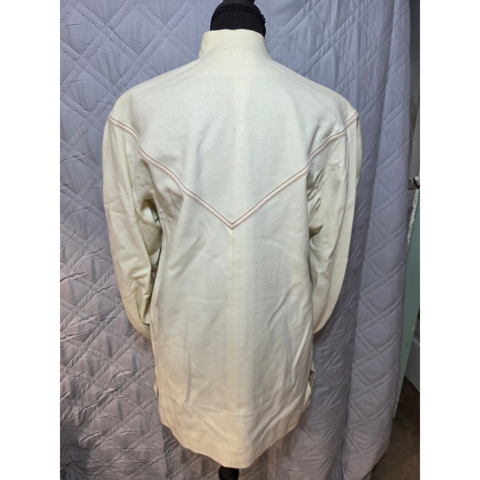 PIMS Made in Italy Vintage Wool Coat Cream Red Contrast Stitching IT 38 US XS/S