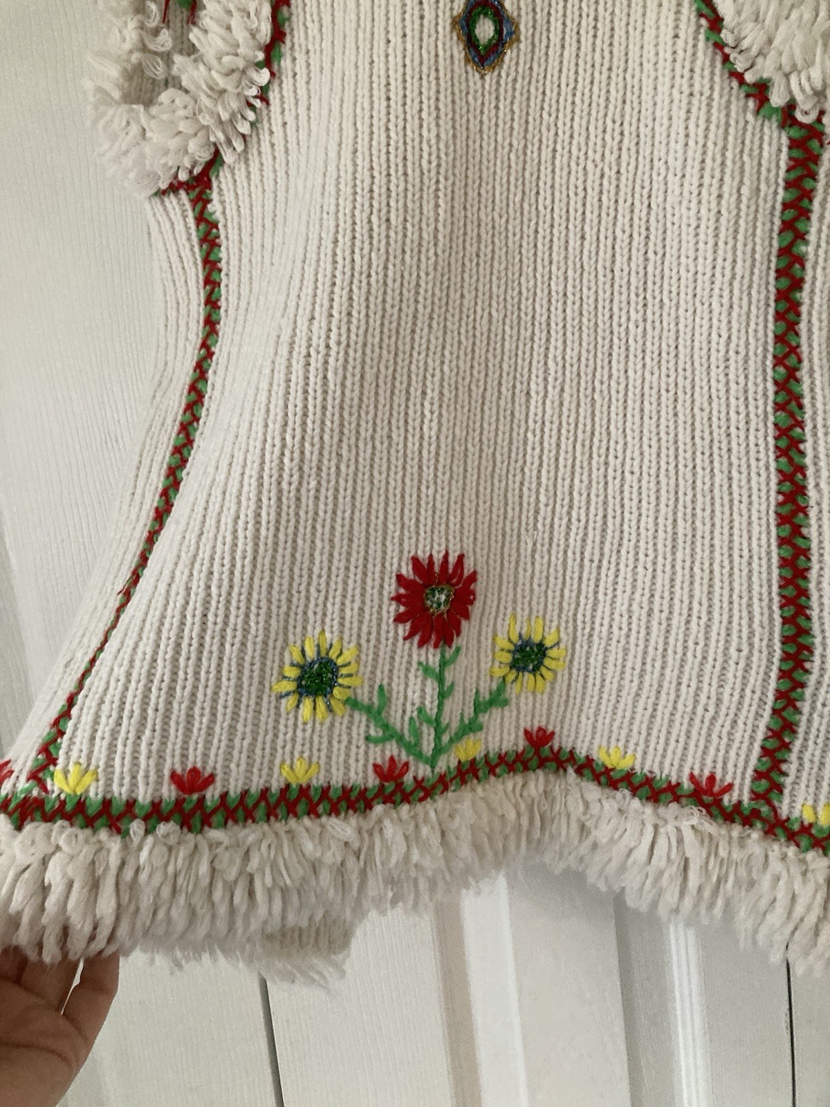 CCT Vintage 70s Groovy Open Sweater Vest Hippie Boho Flowers Small Homemade
