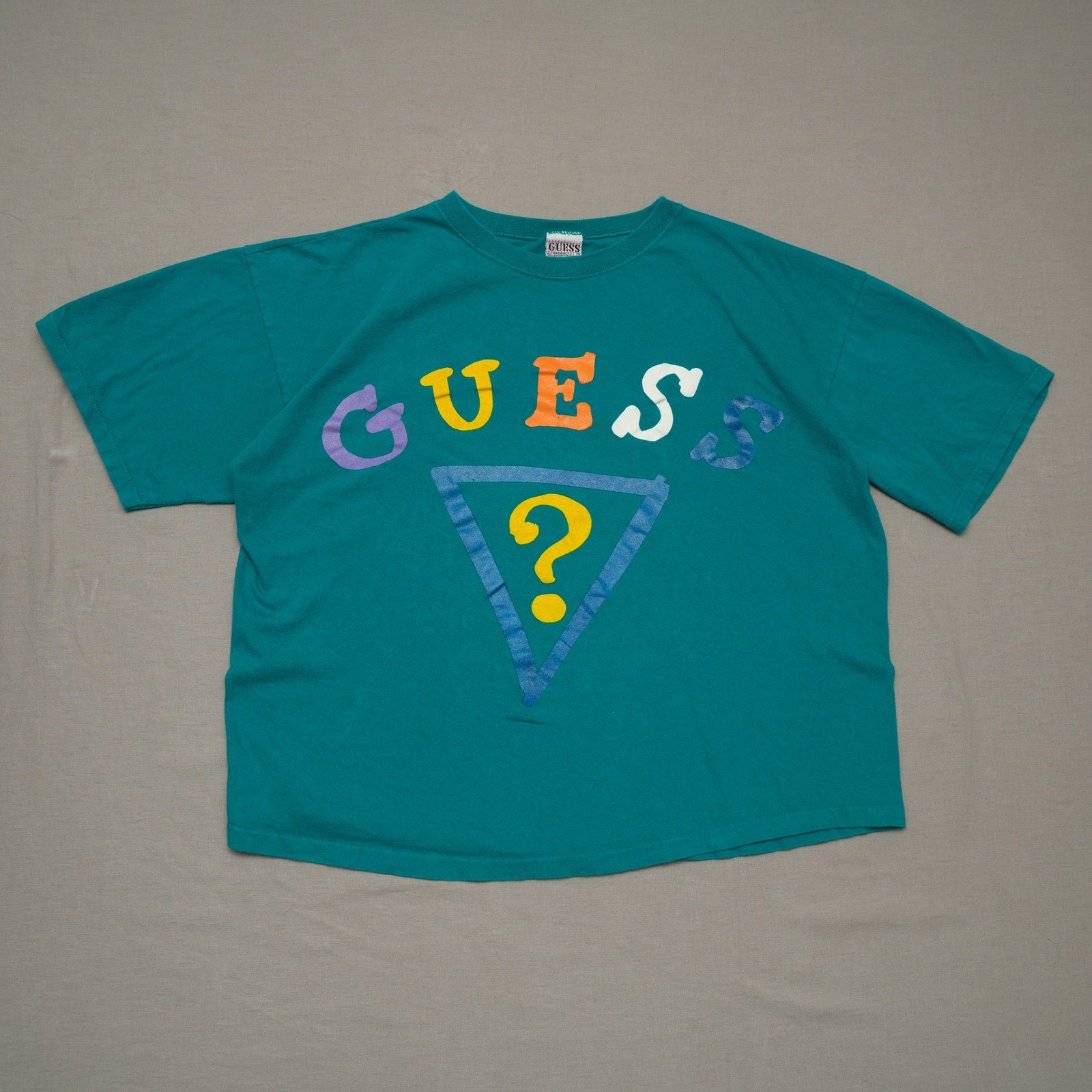 Vintage 80s 90s Guess Georgio Marciano Cropped Boxy T Shirt Teal Adult M USA