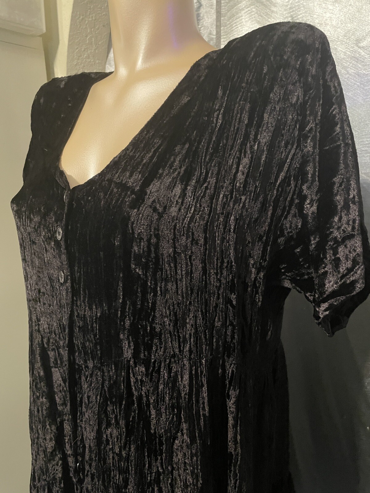 Vtg 90s Nostalgia Black Velvet Button Down Goth Midi Dress Whimisogth Sz Small