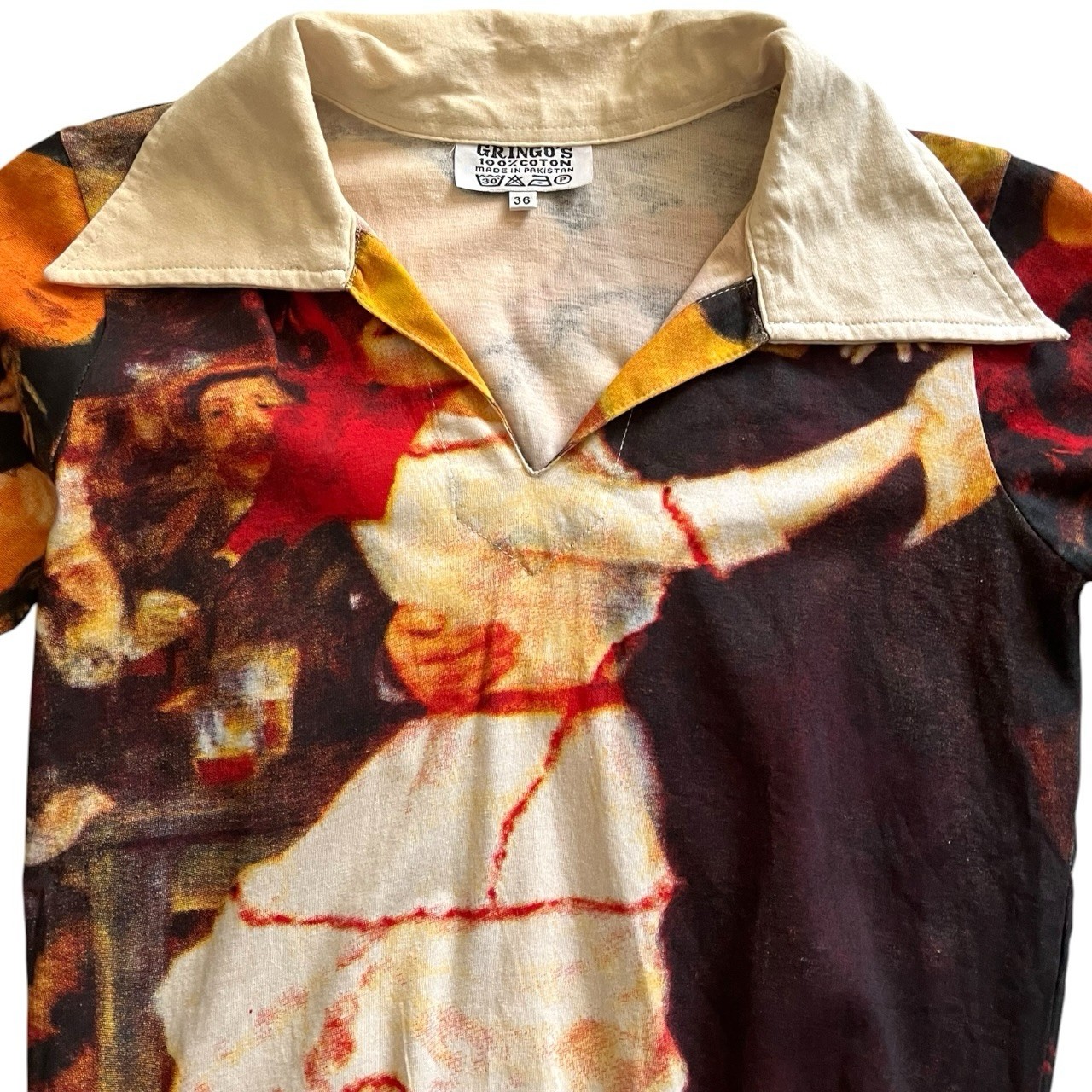 VTG Gringos Lovers Dancing at a Pub All Over Print V-Neck Collar Size M/L 36