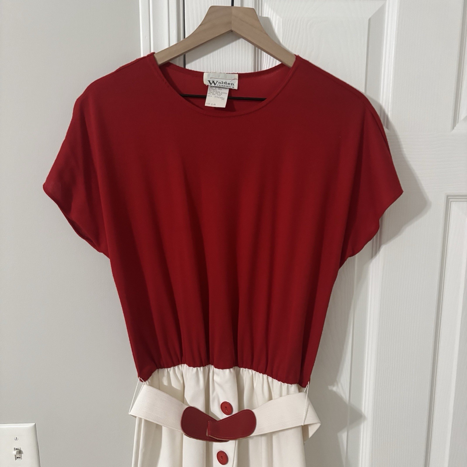 VINTAGE 1960s 70s WALDEN CLASSIC BURGUNDY RED DRESS & BELT SIZE 14 COTTON POLY