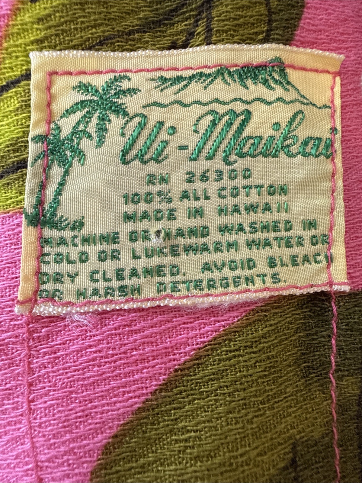 VTG 60s Ui-Maikai Hawaiian Pink Floral Barkcloth Maxi Dress Resort Tiki Luau