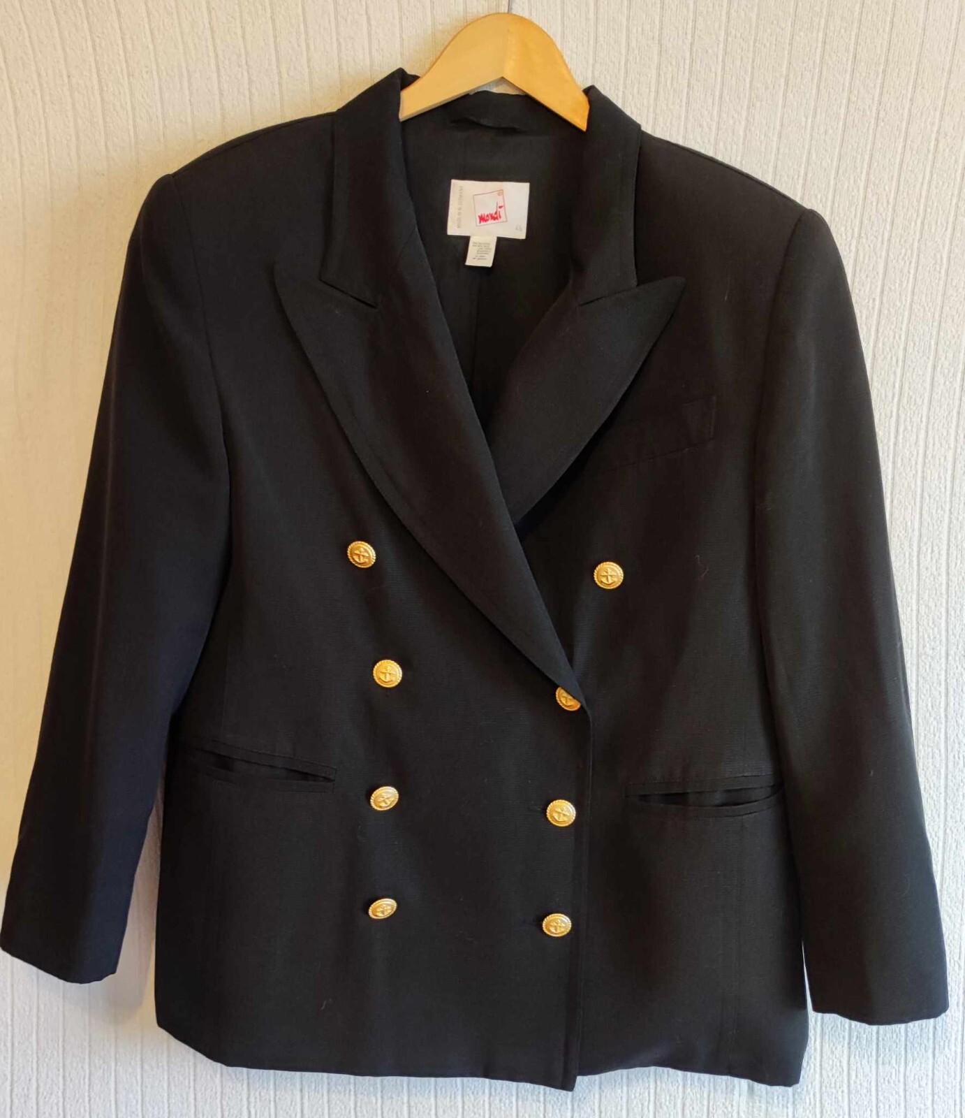 MONDI WOMEN&rsquo;S VINTAGE 80 S BLAZER JACKET BLACK SIZE 46 WOOL 45% MADE IN GERMANY