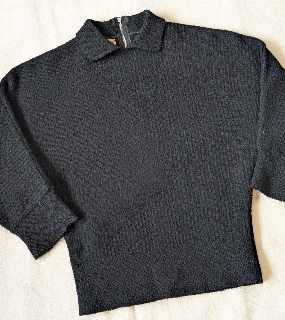VTG 50s Serbin Virgin Wool Dolman Sleeve Peter Pan Collar Ribbed Crop Sweater SM