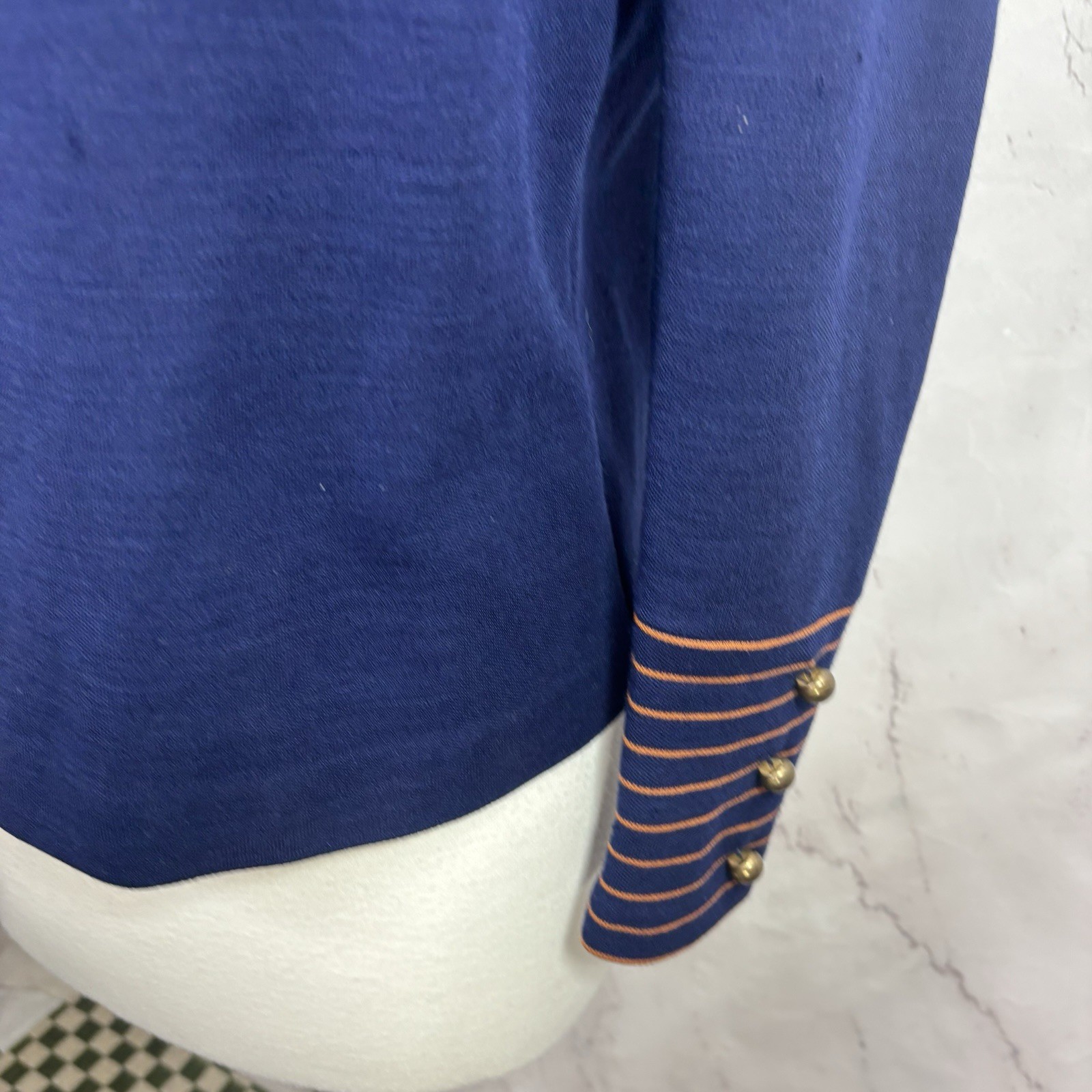 Vintage 60s MOD Nautical Top Blouse Twiggy Mock Neck Black Zip Union S USA Flaw