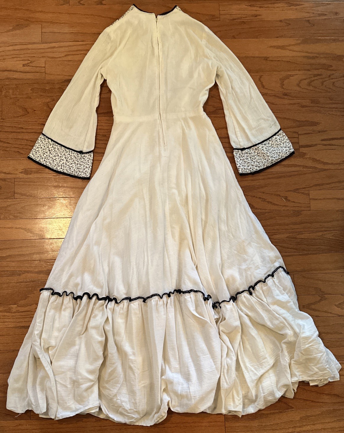 Vtg Handmade Dress 70s Boho Peasant Renaissance White Floral Long 6 8 S M