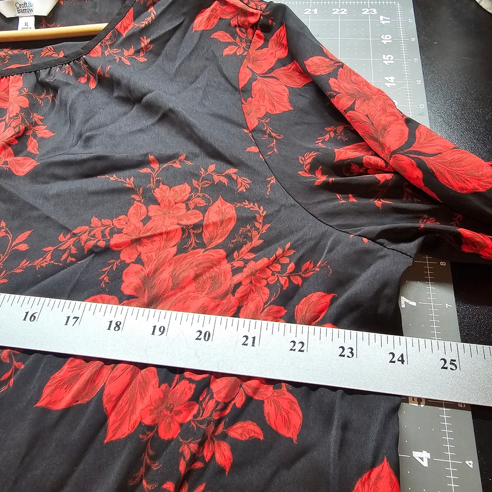 Croft & Barrow Y2K Floral Blouse Womens XL Red Blk Whimsygoth Fairy Boho Roses
