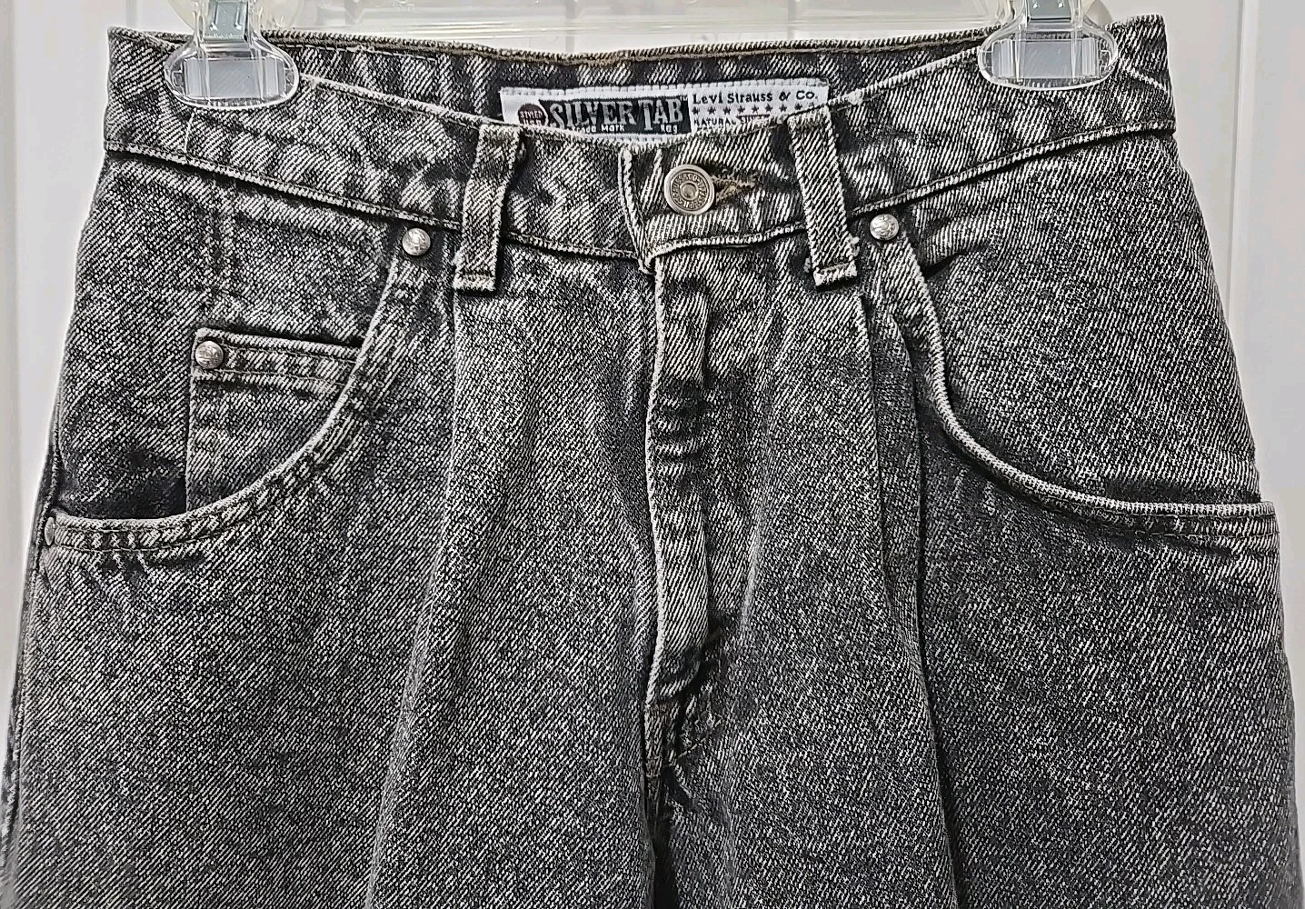 Vtg. Levi&rsquo;s Silver Tab Jeans Student W27xL28 Gray Acid Stone Wash Pleat Front
