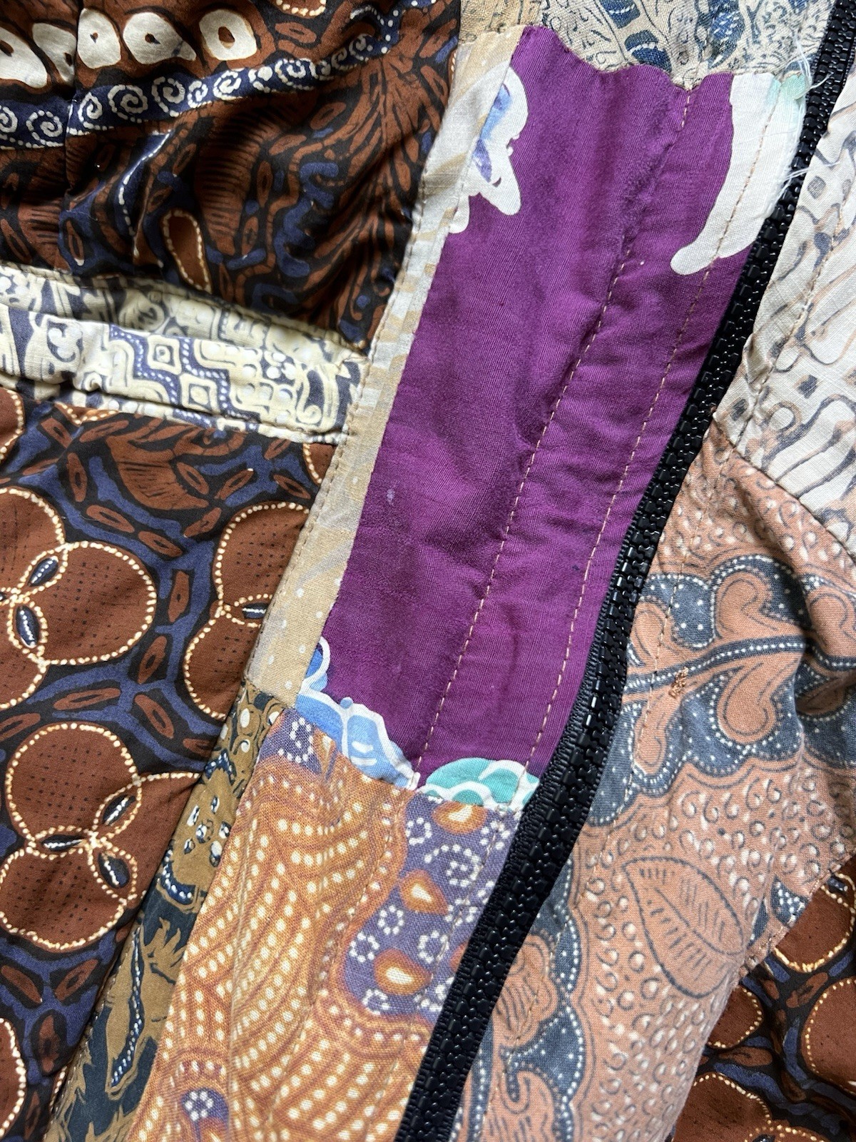 Vintage 90s Patchwork Bomber Jacket Boho Hippie Quilted Multicolor Full Zip