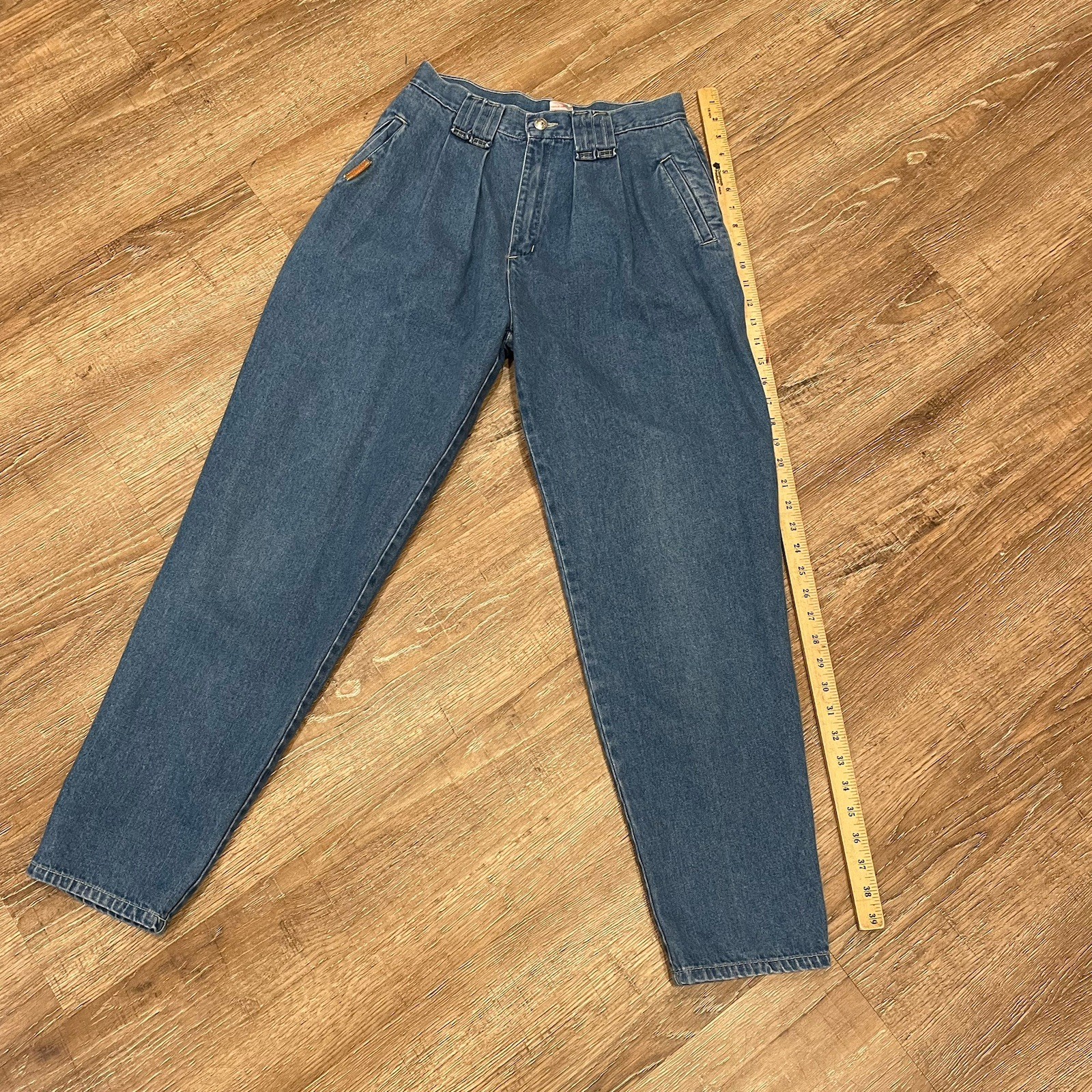 P.S. Gitano 24” High Waisted Tapered Vintage Mom Jeans 1990s Blue Denim Pleated