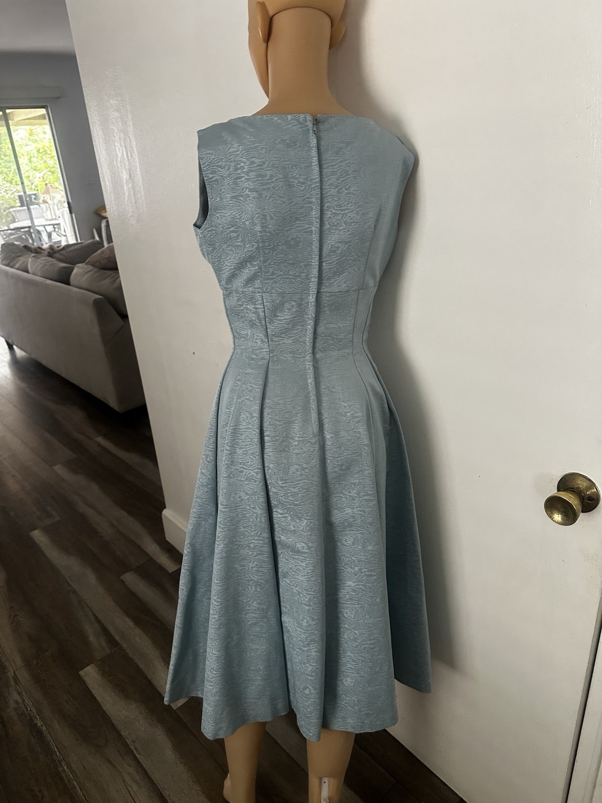 PRISTINE Vtg 1950s JUNIOR THEME Blue Moire Taffeta Dress & Bolero Set Beaded XS