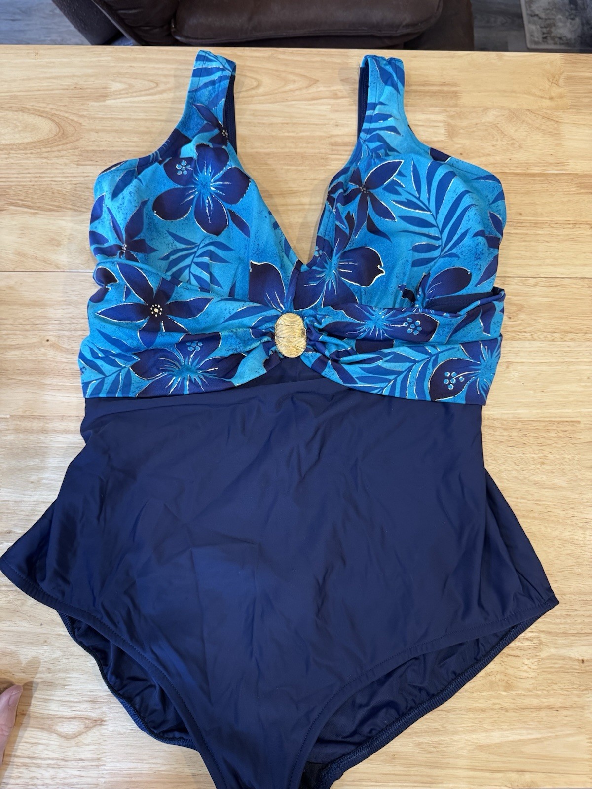 Vintage Delta Burke One Piece Swimsuit 22W Navy Built In Bra