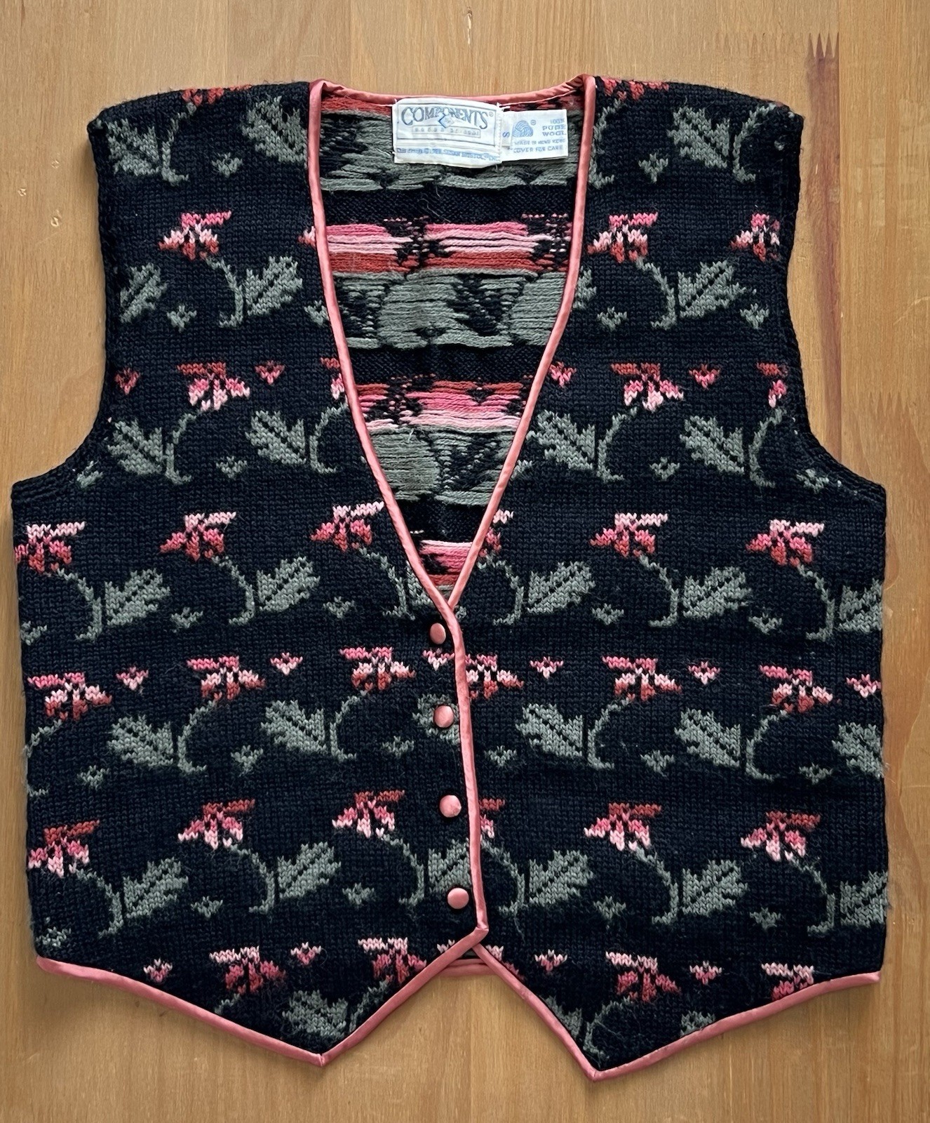 Vintage Components Susan Bristol 100% Wool Floral Tapestry Vest Cottagecore Sm