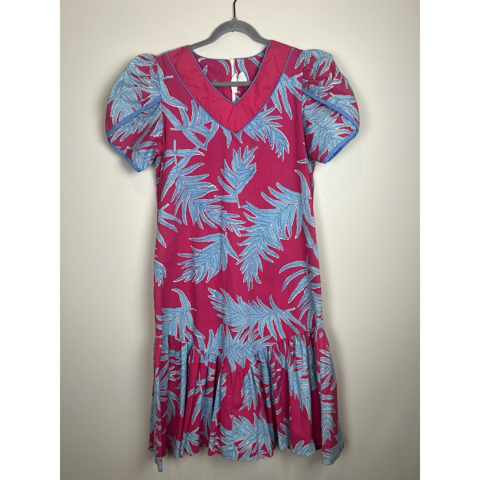 Hawaiian Dress VTG 90&rsquo;s Cap Sleeve Drop waist Maxi Dress Pink Floral Sz L 14