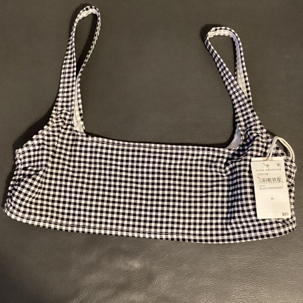 NWT Good American Size XL Gingham Square Neck Bikini Top