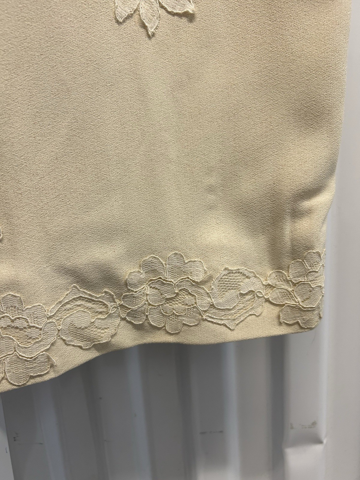 VTG 1960s Babydoll Ivory Lace Appliqué Column Maxi Dress Women’s S/M Unbranded