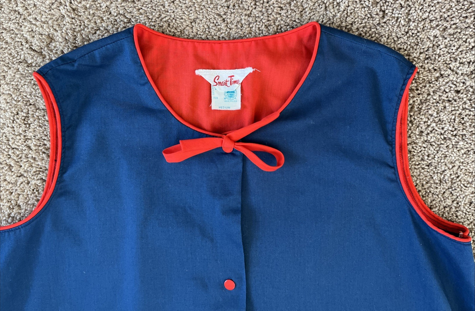 Vintage Smart Time Snap Front Blue Patio House Dress W/Belt-Size Medium