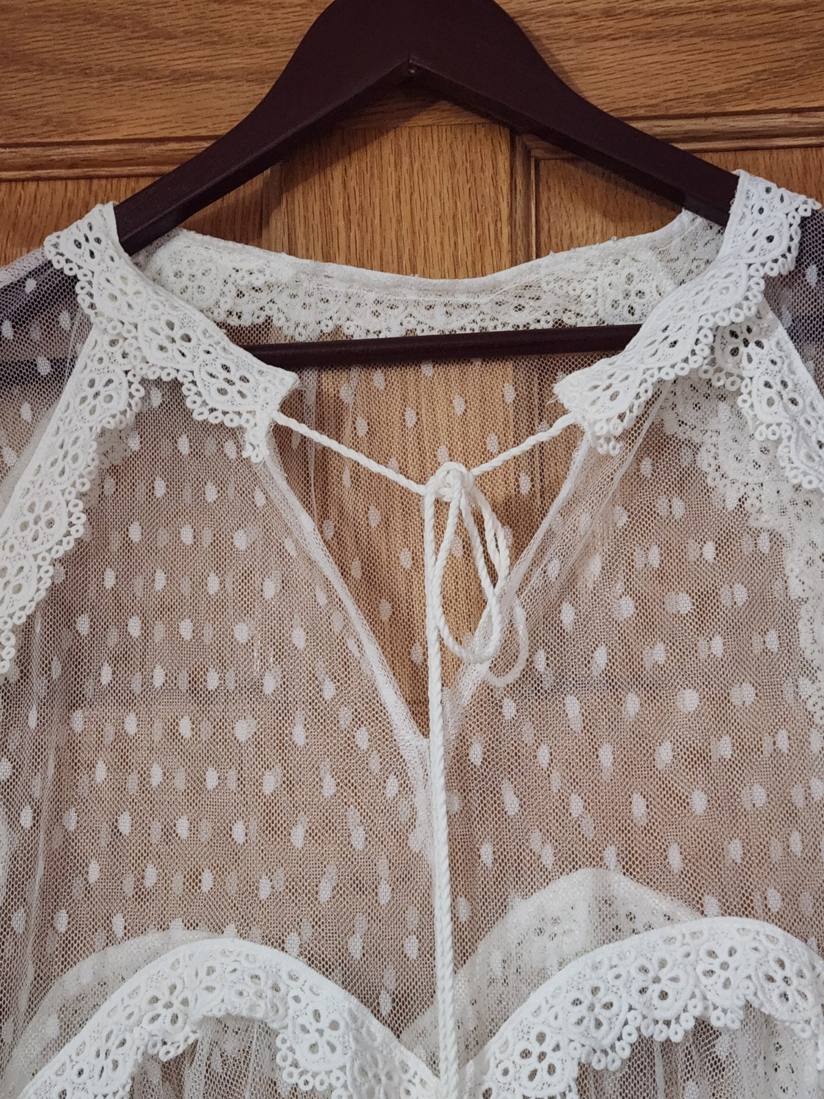 Swiss Dot Mesh Laced Maxi Naked Dress Asymmetric Women M Off White Boho Ethereal