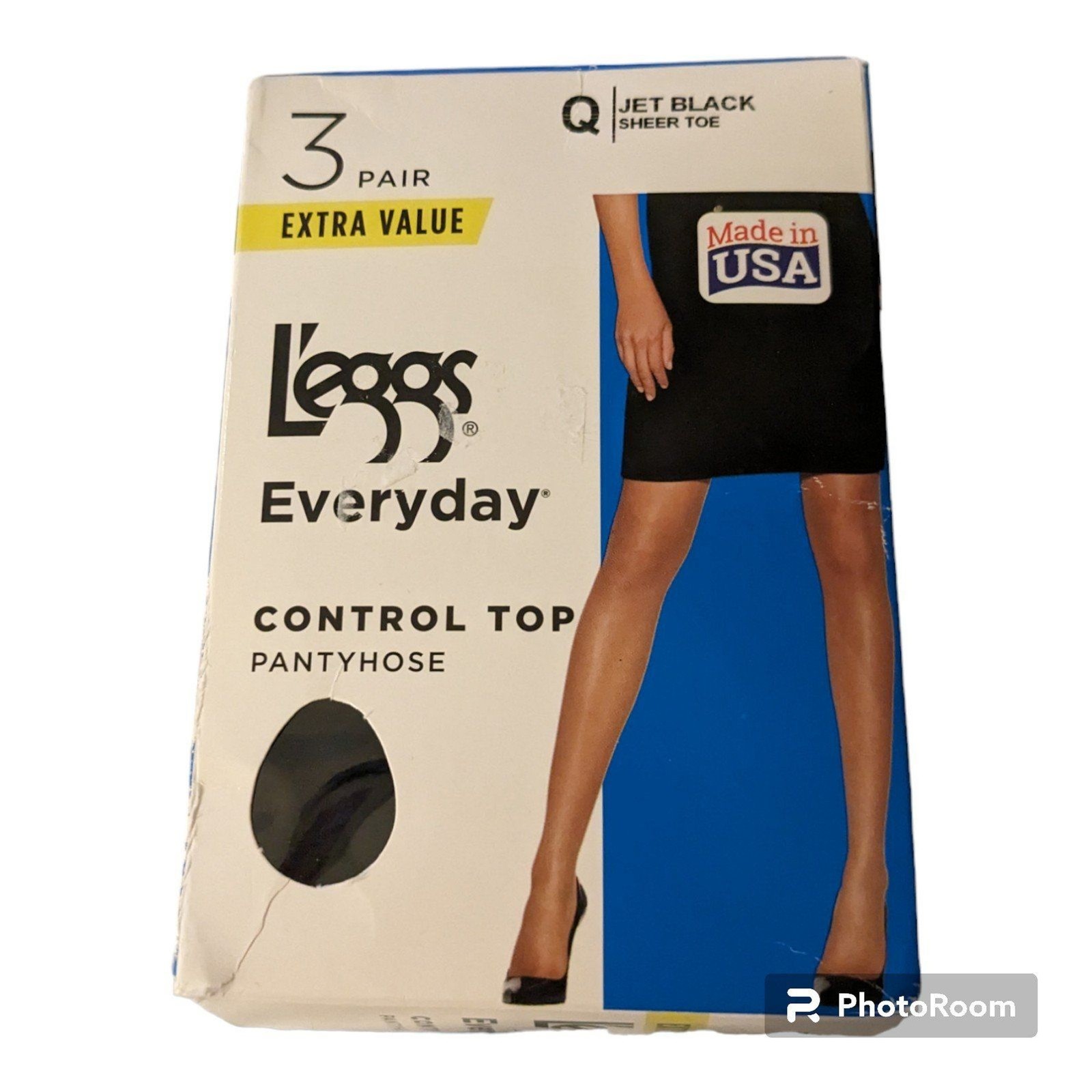 L&rsquo;eggs Everyday Control Top Support Pantyhose size Q Jet Black 3 pair pack NEW