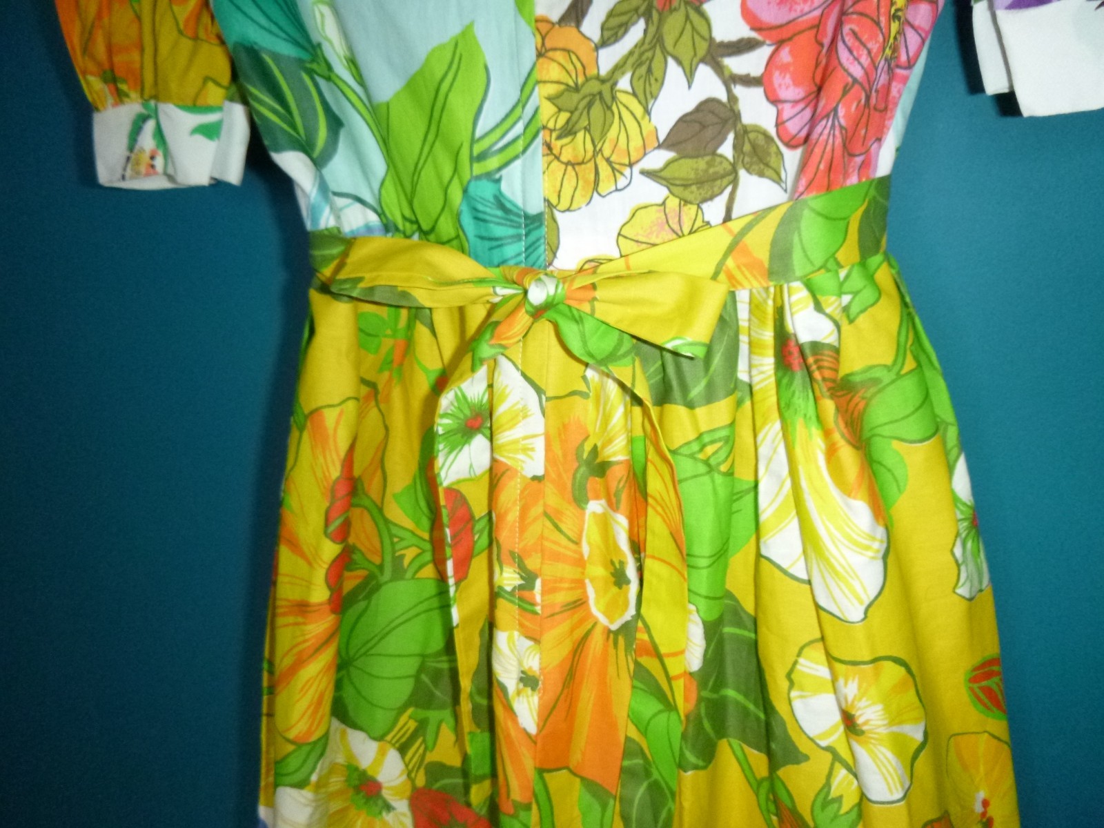 Vtg 60s 70s STUNNING Patchwork Floral Prairie Style Maxi Dress Sz S/M