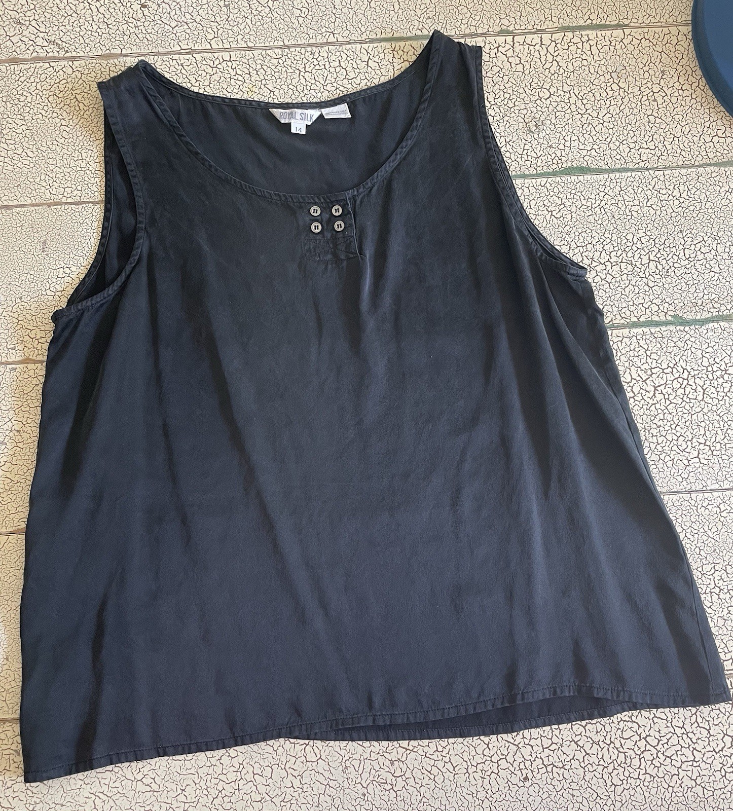 Vintage Royal Silk 100% Silk Tank Top Black Size 14 Made in Hong Kong