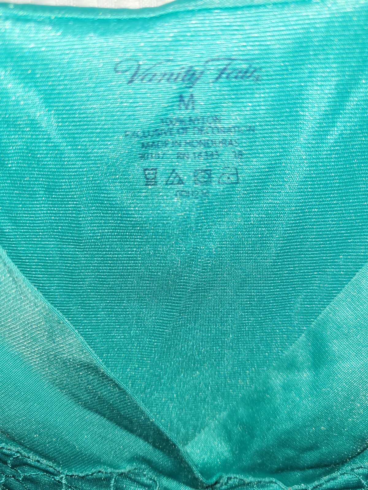 Vanity Fair Teal Green Sleeveless Short Nylon Nightgown Size Medium