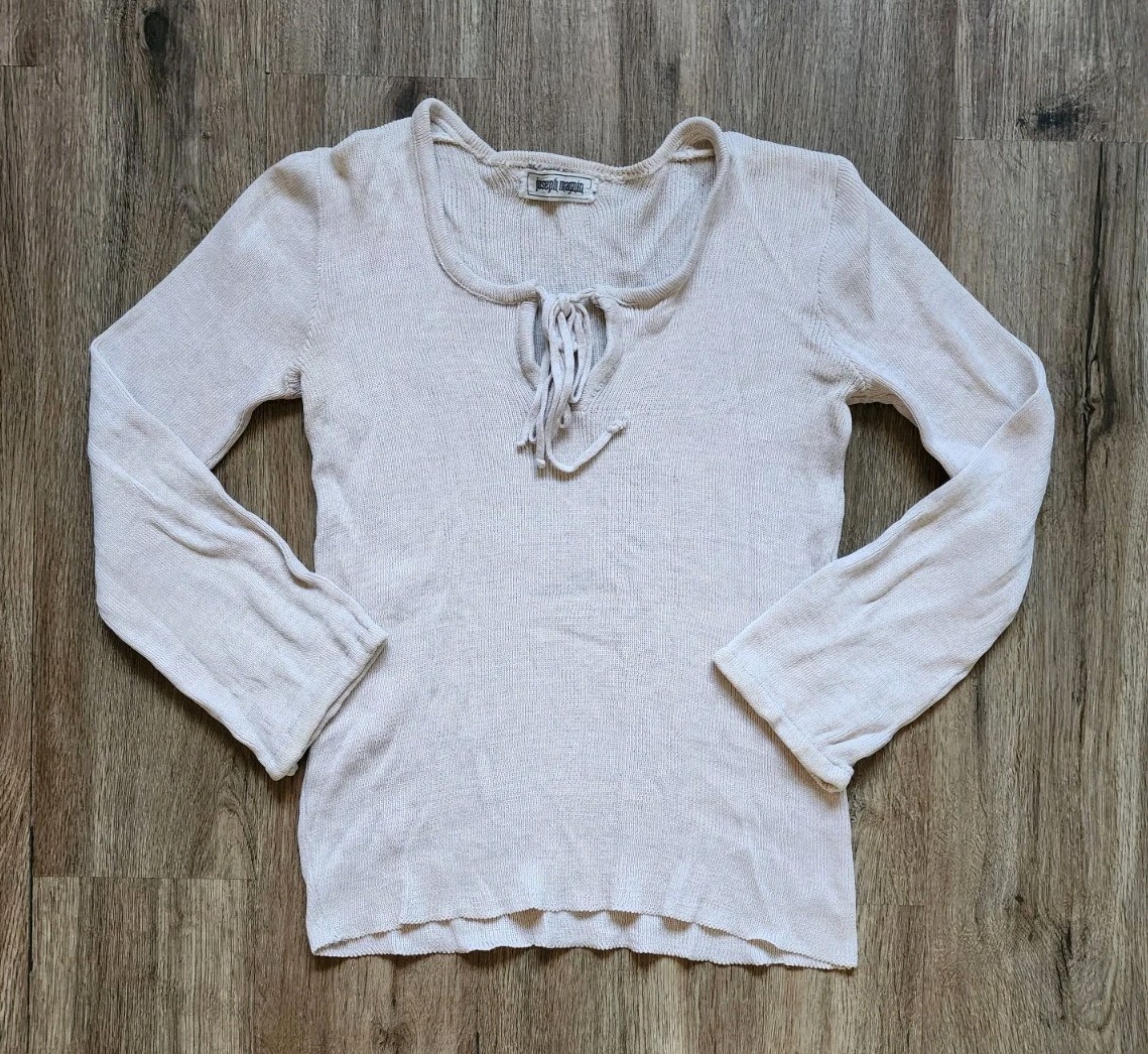 Vintage Joseph Magnin Beige Lace Collar Shirt Long Sleeve Cotton Duren 70s