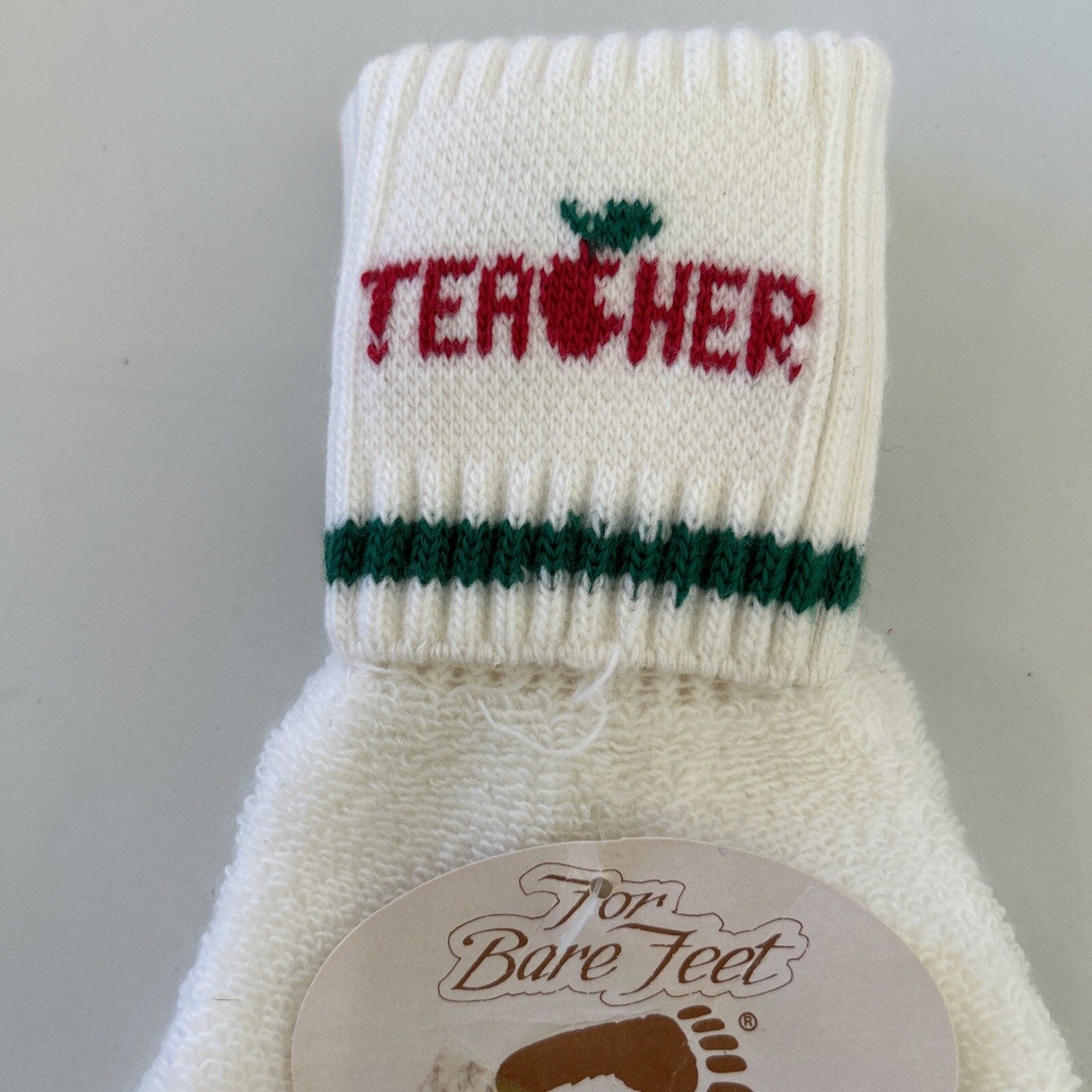 VTG Socks Teacher School for Bare Feet USA Quarter 90s 9-11 White Acrylic Blend