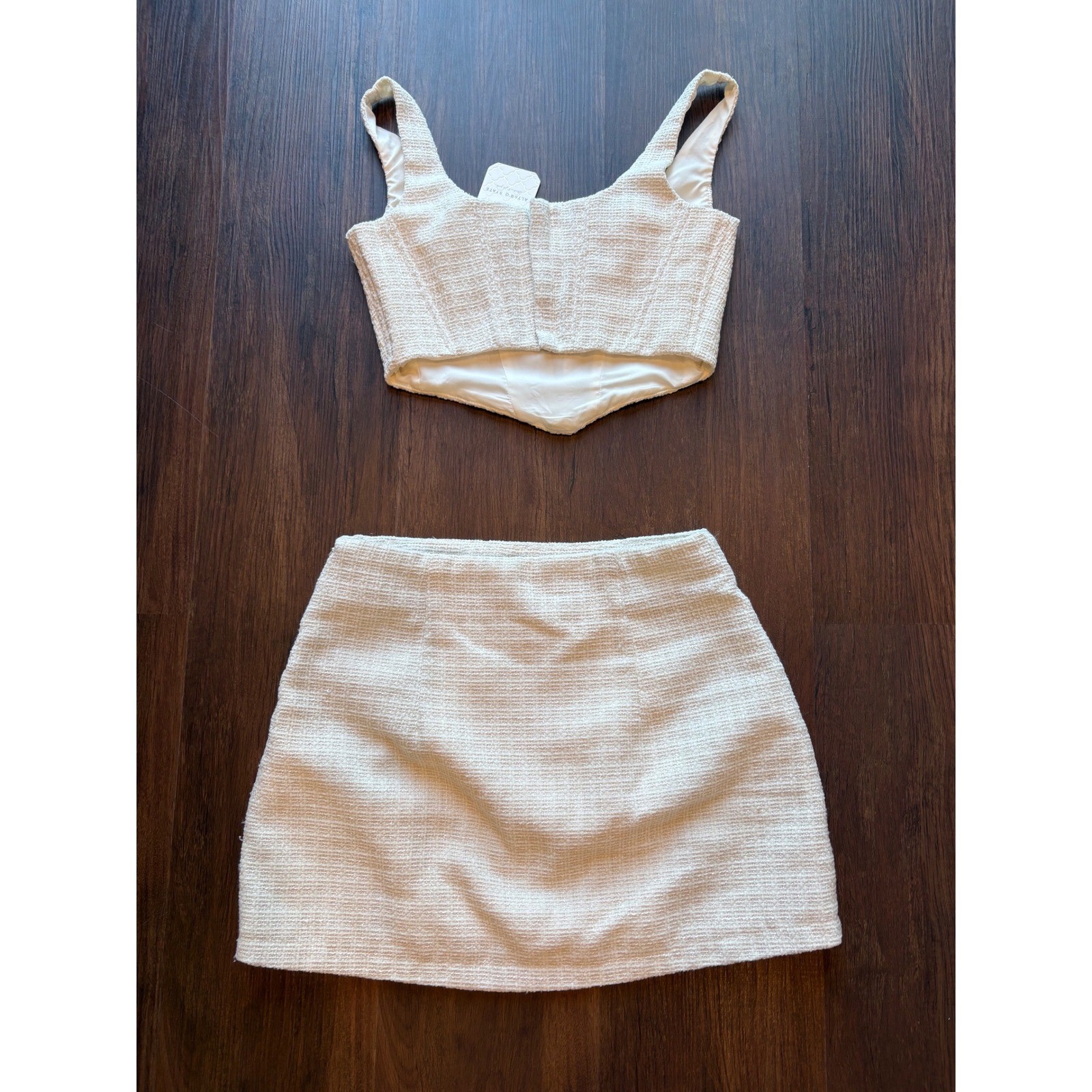 ♾️Altar&rsquo;d State Two-Piece Set Pearl Button Crop Top Skirt Cream XXS/S Bridal♾️