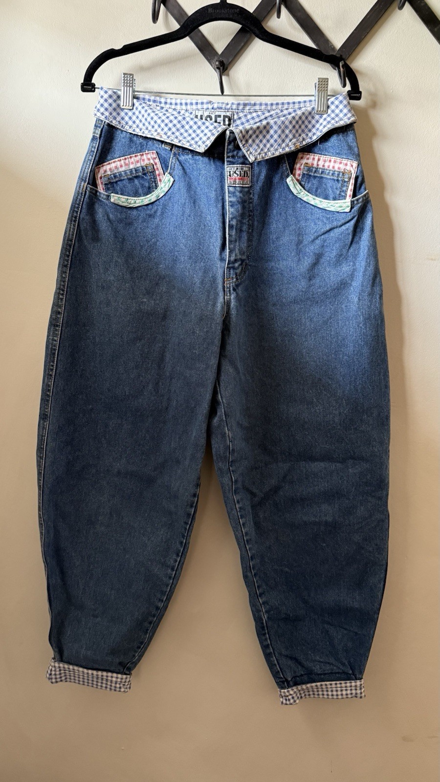 VINTAGE RARE Get Used Women’s Patchwork Barrel Jeans Modern sz 28 (vnt sz 32)