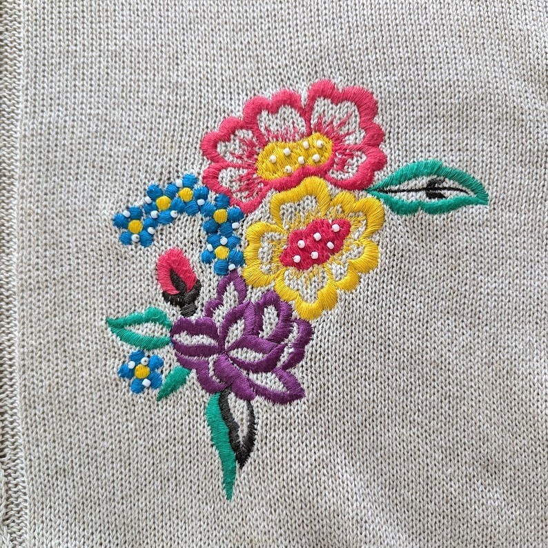 ESCADA Sweater Womens Sz 40 Margaretha Ley Floral Embroidery VTG 80s Linen Blend