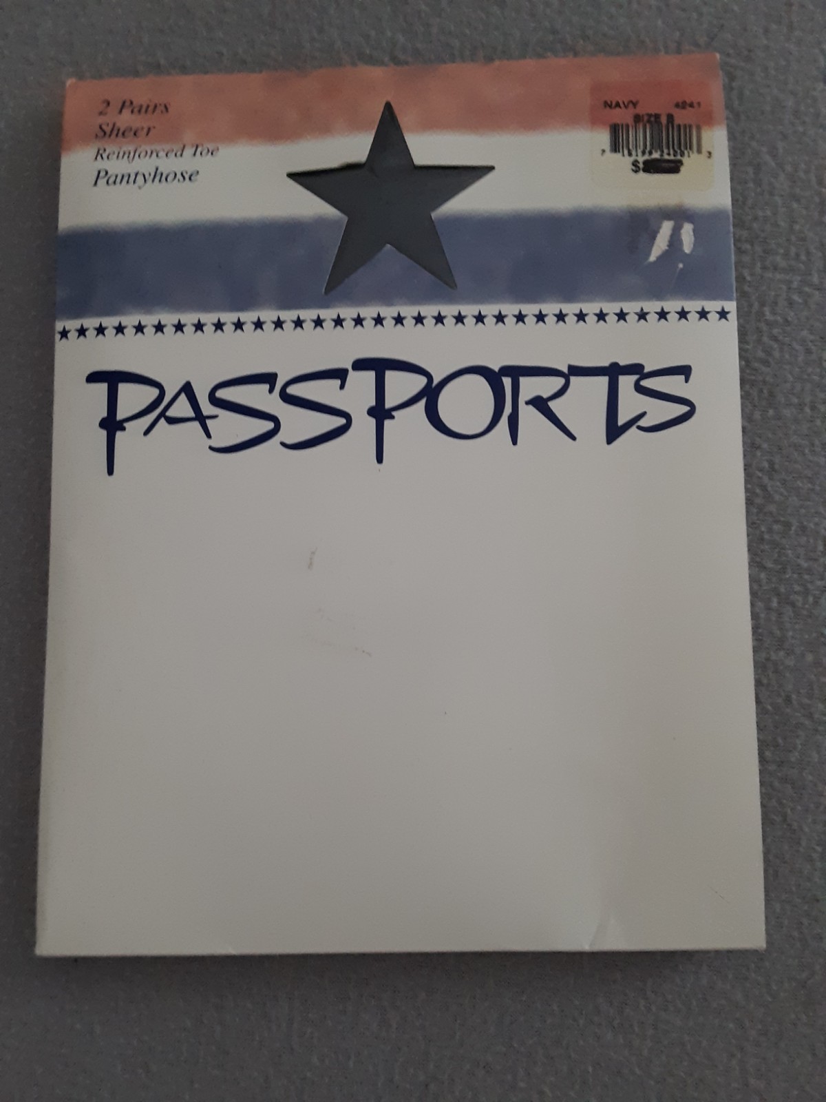 PASSPORTS 2 Pairs Sheer Reinforced Toe Pantyhose Navy Sz. B NIP Old Stock