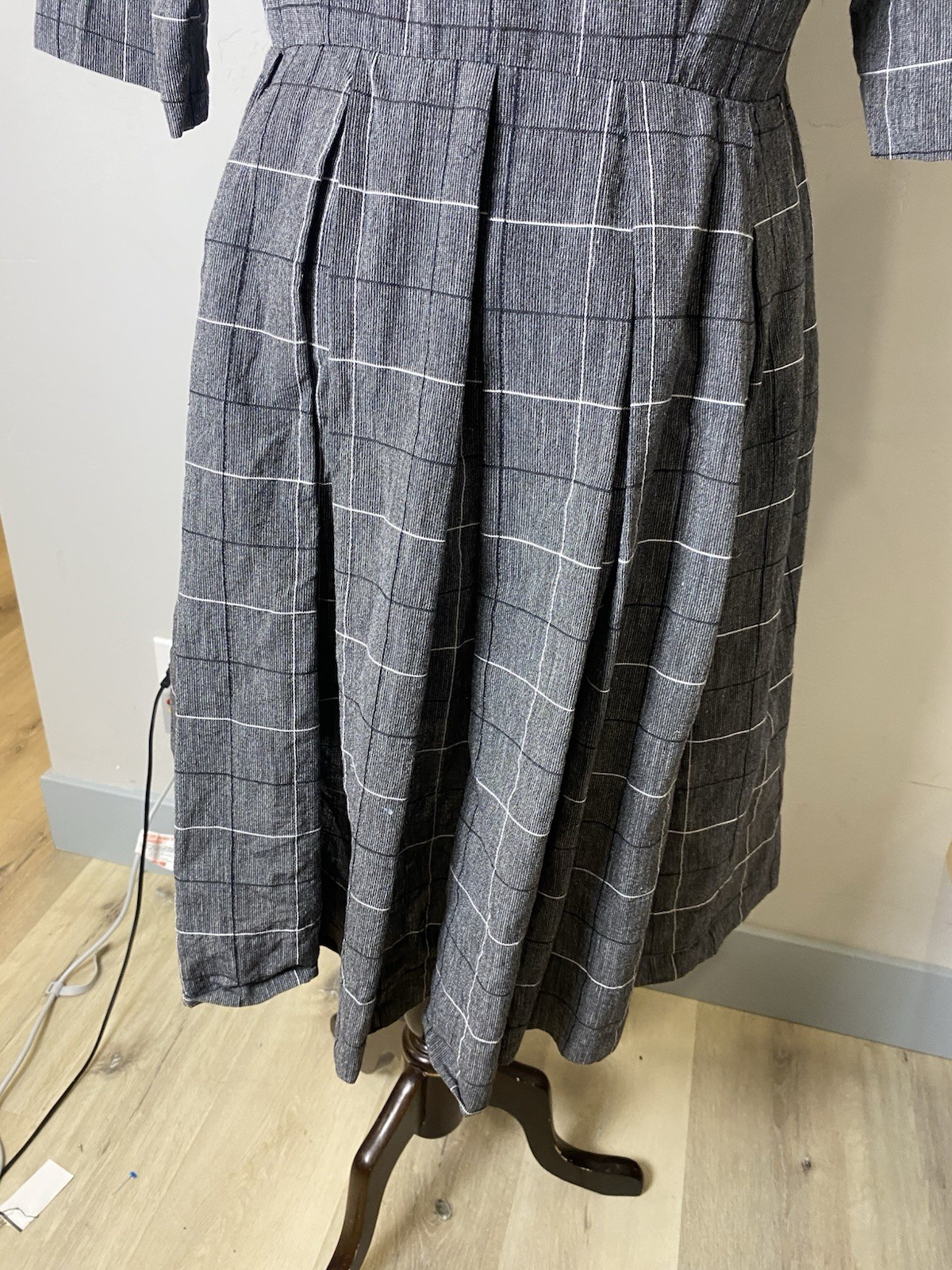 VTG 1950’s “Shirt Dress” Made In California Grey Pleated Skirt Waist-32
