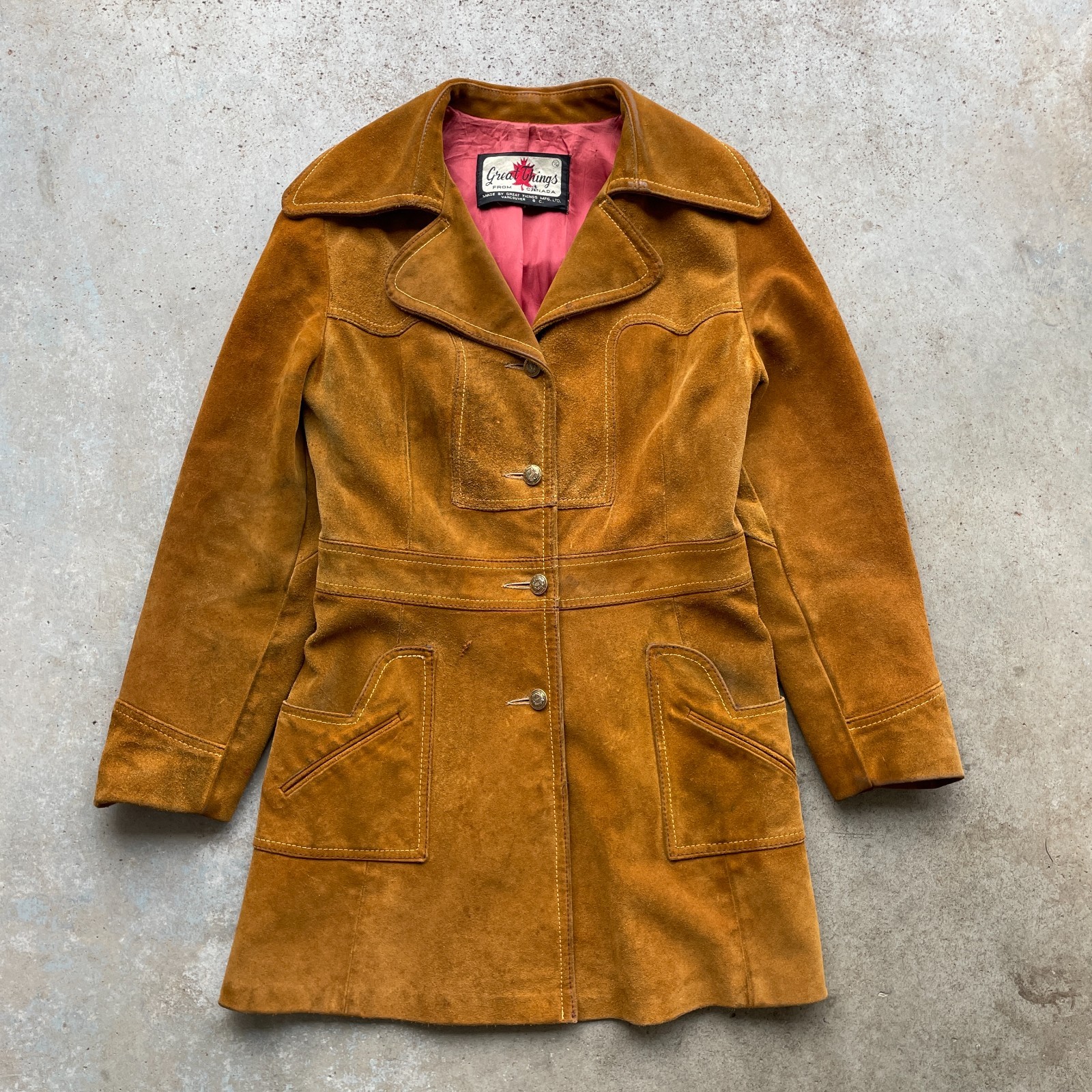 VTG 70s Great Things From Canada Suede Leathercraft Tan Coat Women&rsquo;s Small 11/12