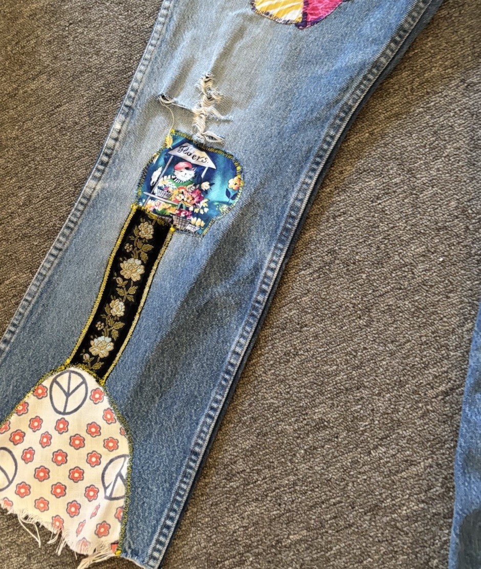 Vintage Sears Roebucks Patchwork Jeans No Size Tag Waist 28